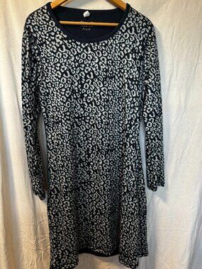 Long Sleeve Leopard Print Dress with Blue, Grey and White